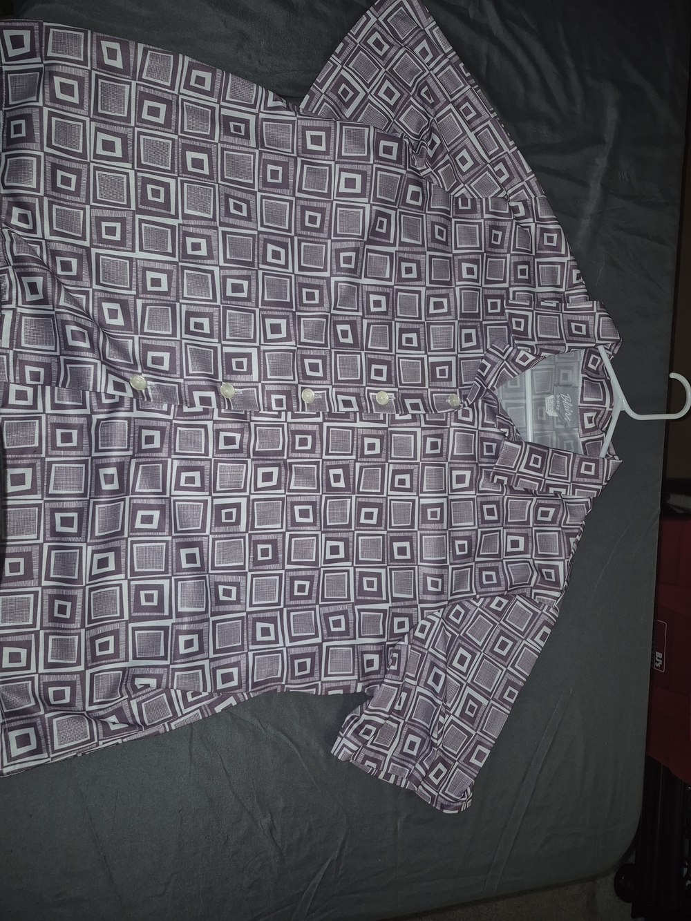 Classic Geometric Short-Sleeve Button-Up Shirt - Purple